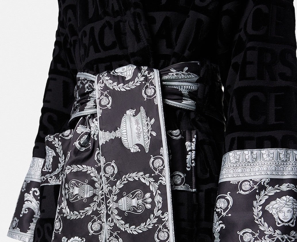 Versace I Heart Baroque Bathrobe Black and Silver Unisex Size L