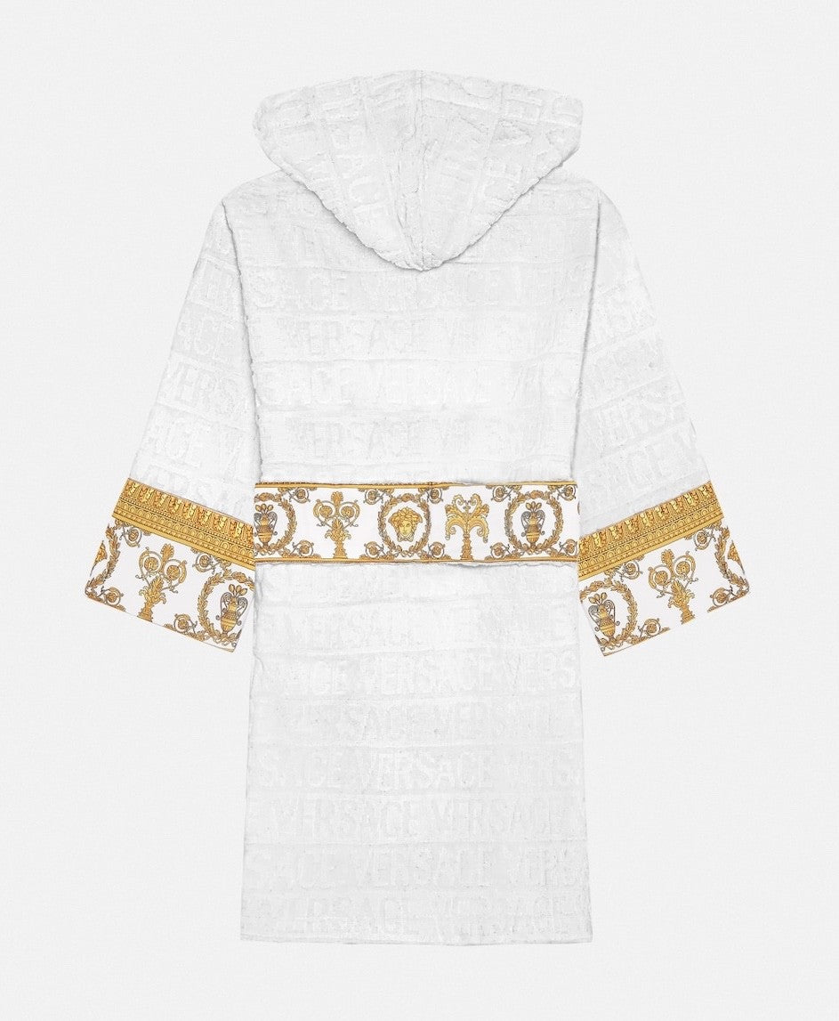 Versace I ♡ Baroque Kids Bathrobe White Gold Medusa Unisex Size L