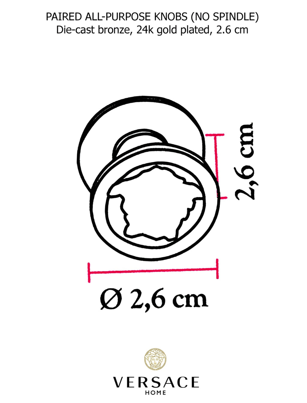 Versace Classic Cabinet Knobs in Gold Signature Medusa Details