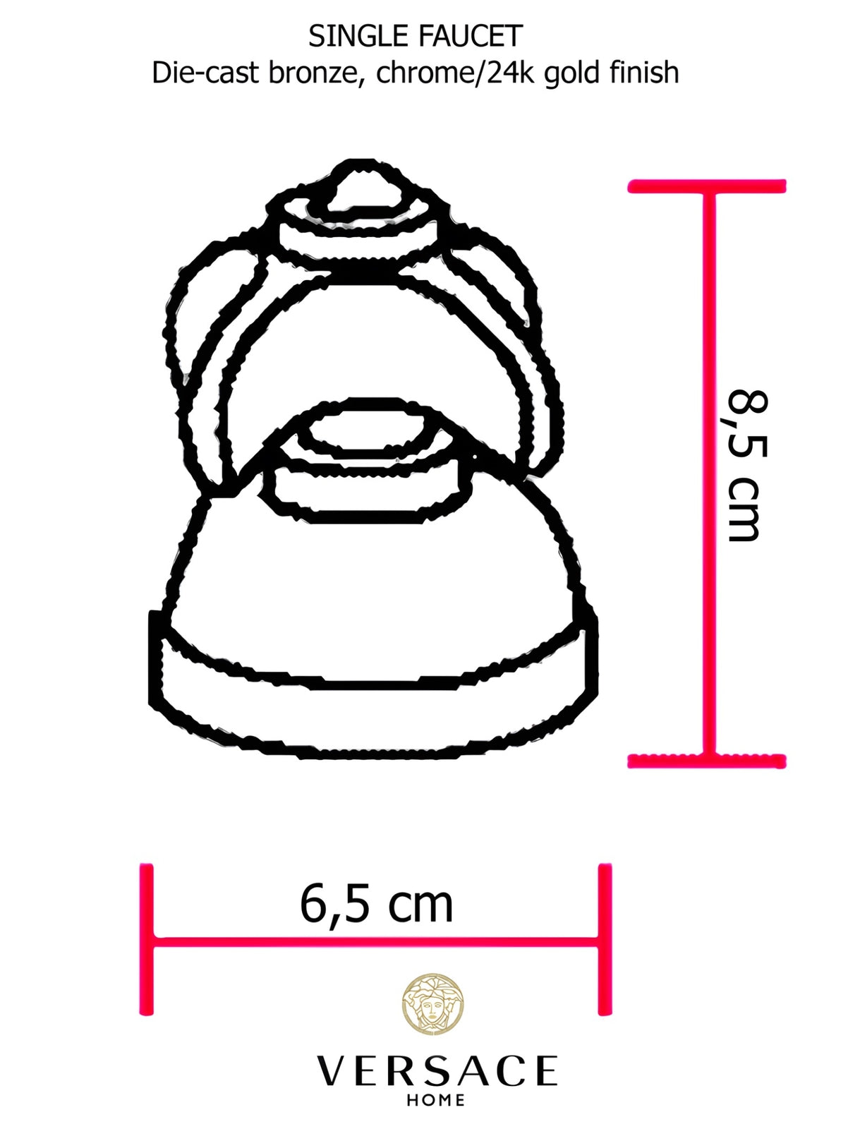 Versace Classic Single Faucet Knob in Chrome Gold Finish Signature Medusa Detail