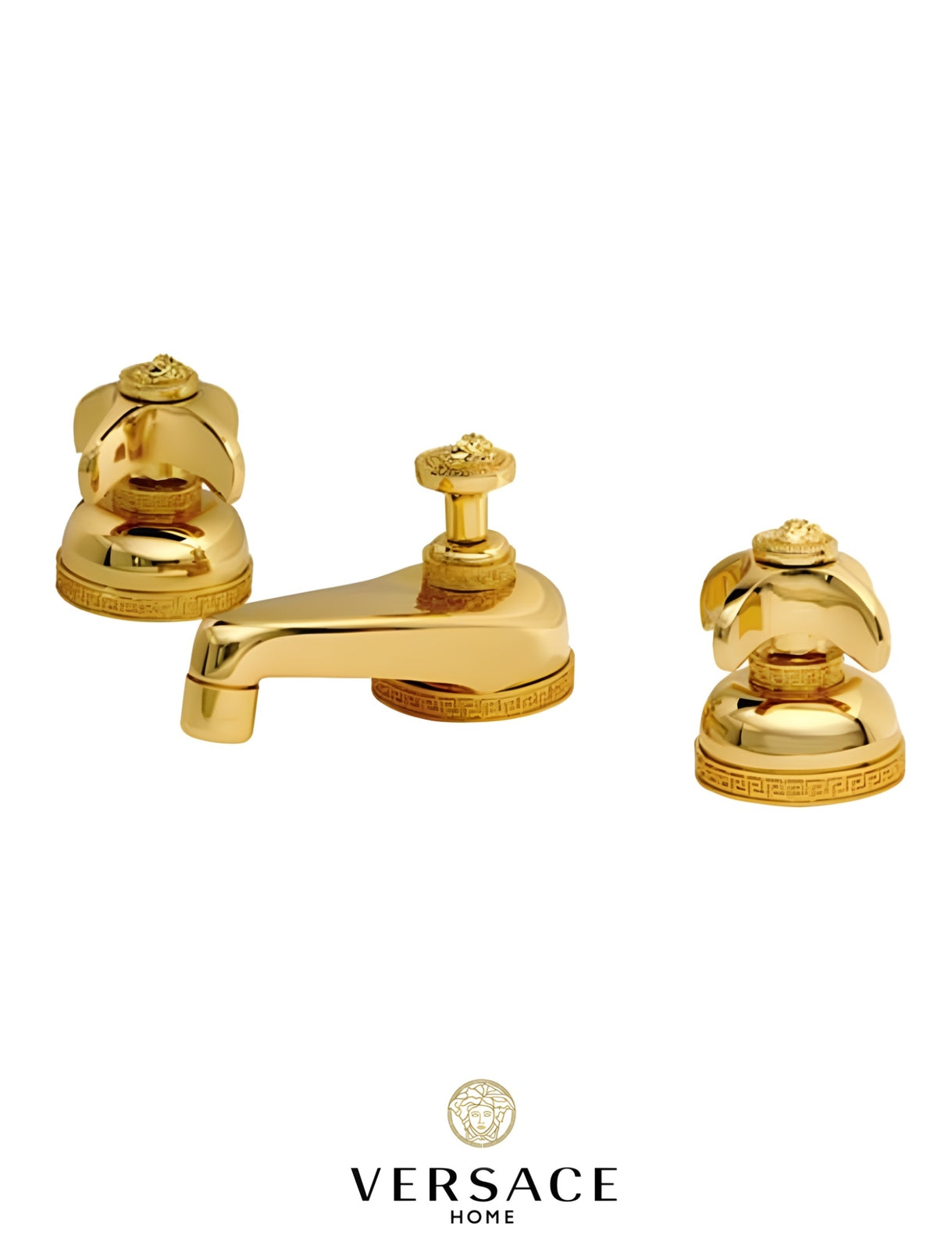 Versace Classic Three Hole Washbasin Set in Gold Finish Signature Medusa Details