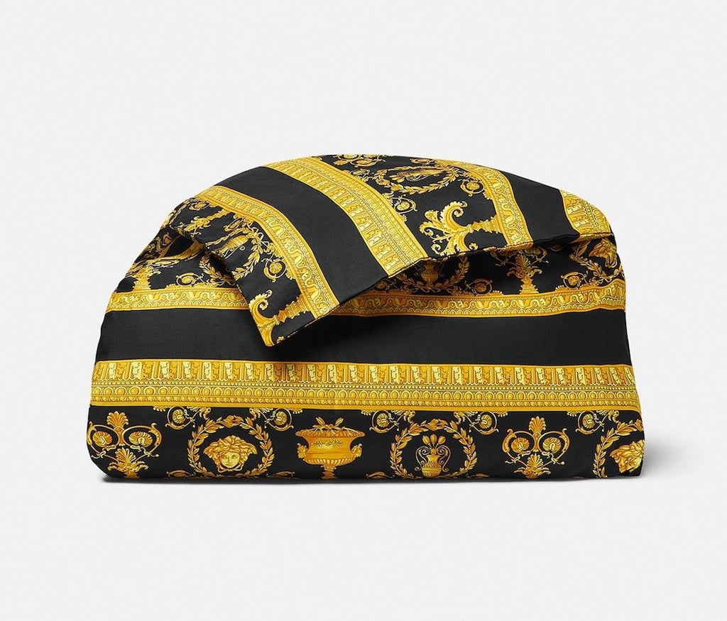 Versace I ♡ Baroque Duvet Cover King Size Black Gold Medusa Retail $625