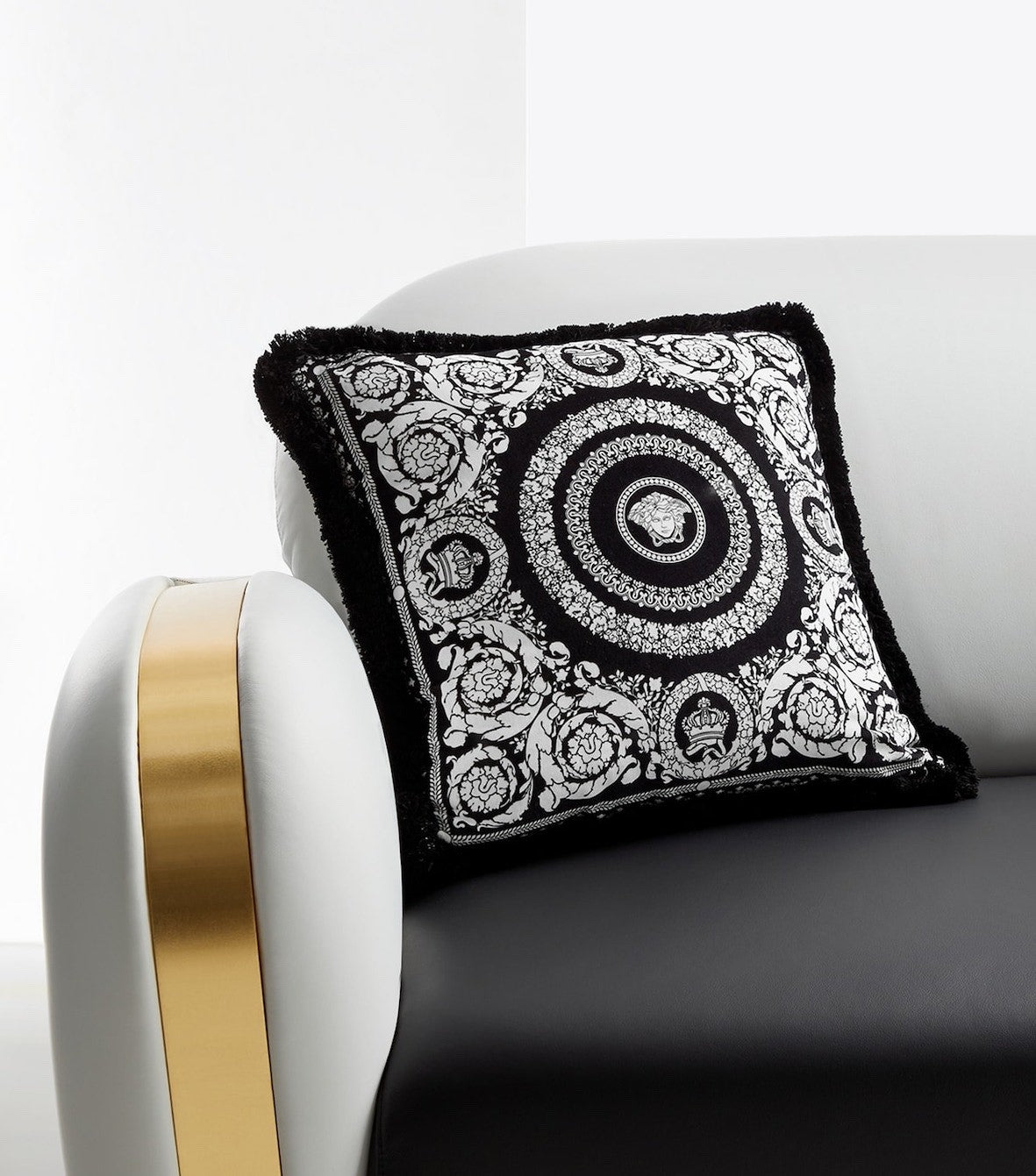 Versace Cushion Pillow Crete de Fleur Medusa in Black Gray Velvet 45cm 17.7"