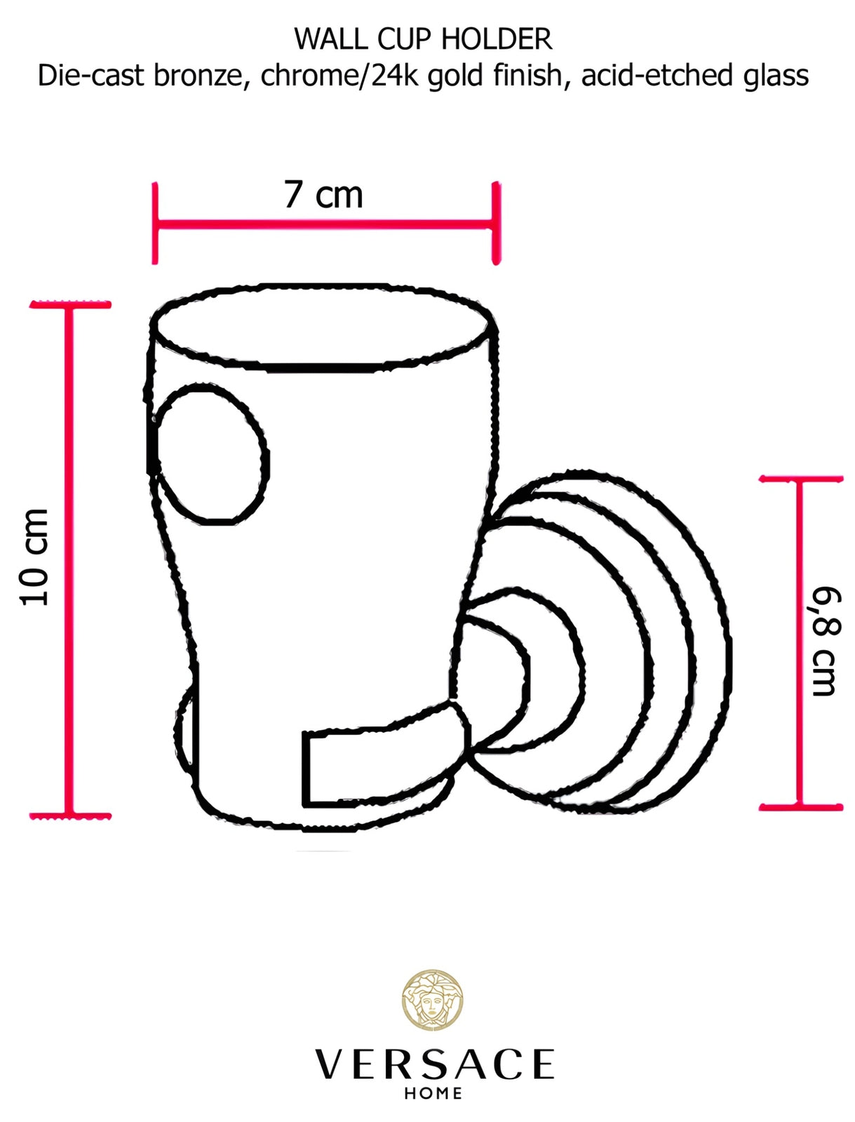 Versace Classic Wall Mounted Cup Holder Chrome Gold Finish Signature Medusa