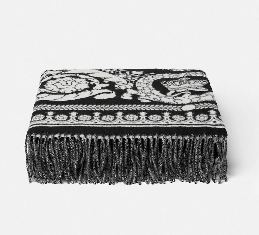 Versace Throw Blanket Plaid Barocco and Medusa in Wool Retail $1350