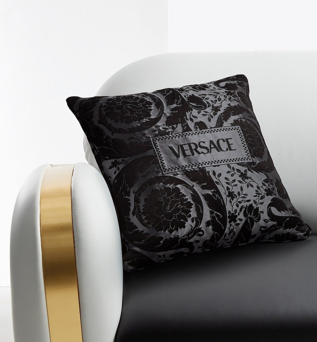 Versace Cushion Pillow Barocco Black Gray Silk Jacquard 45cm 17.7"