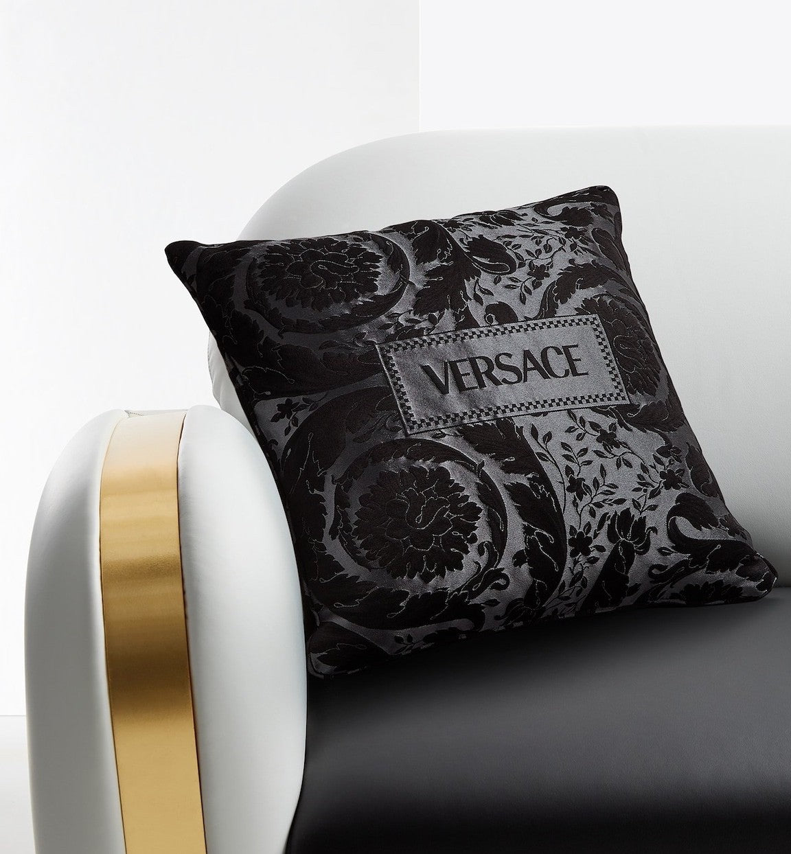 Versace Cushion Pillow Barocco Black Gray Silk Jacquard 45cm 17.7"