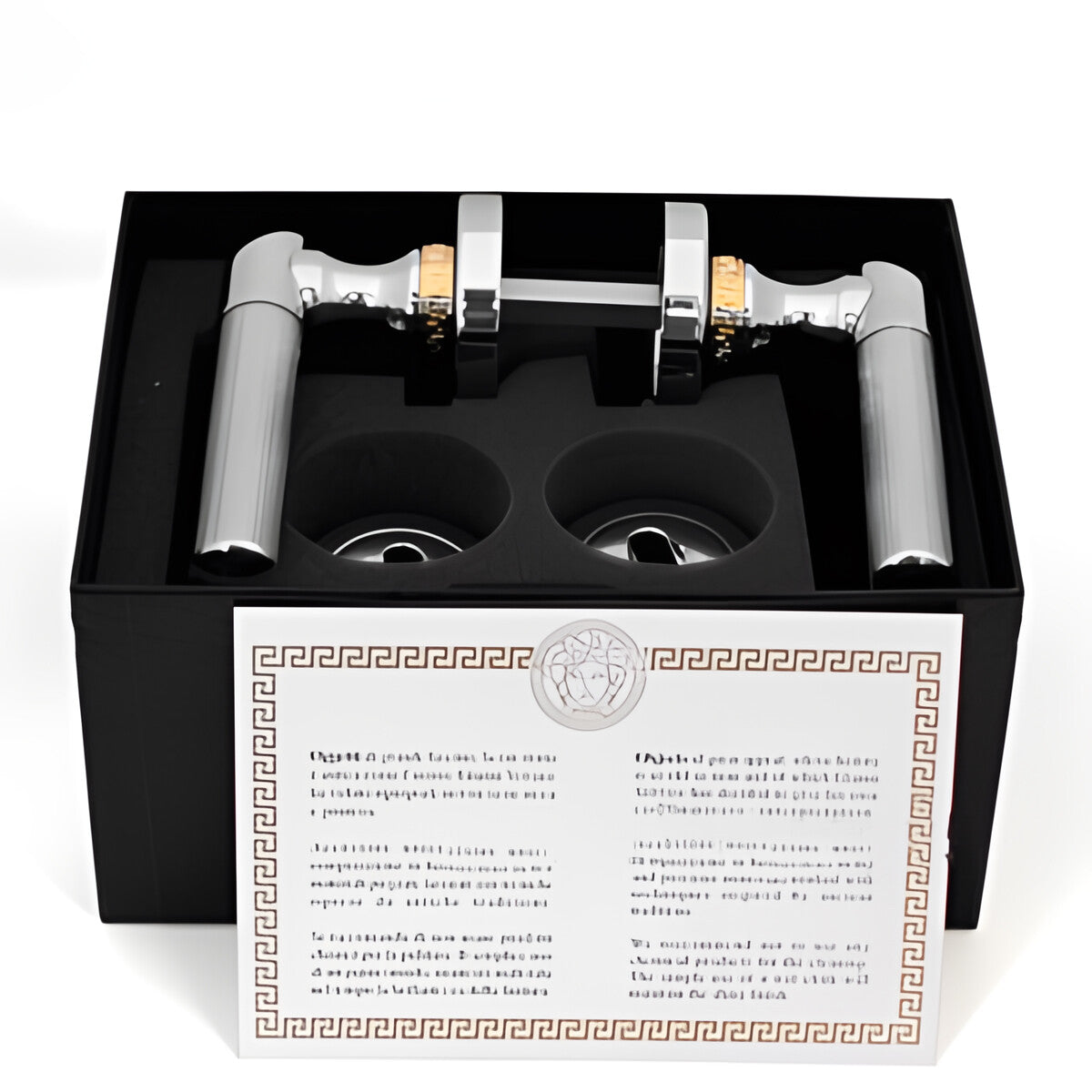 Versace Classic Door Handles in Chrome Gold Finish Signature Medusa Details