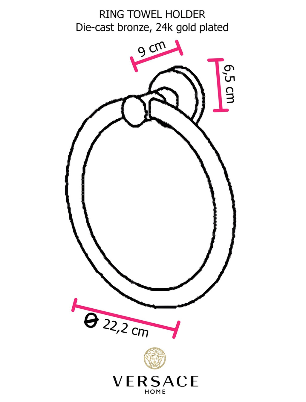 Versace Classic Ring Towel Holder in Gold Finish Signature Medusa Details