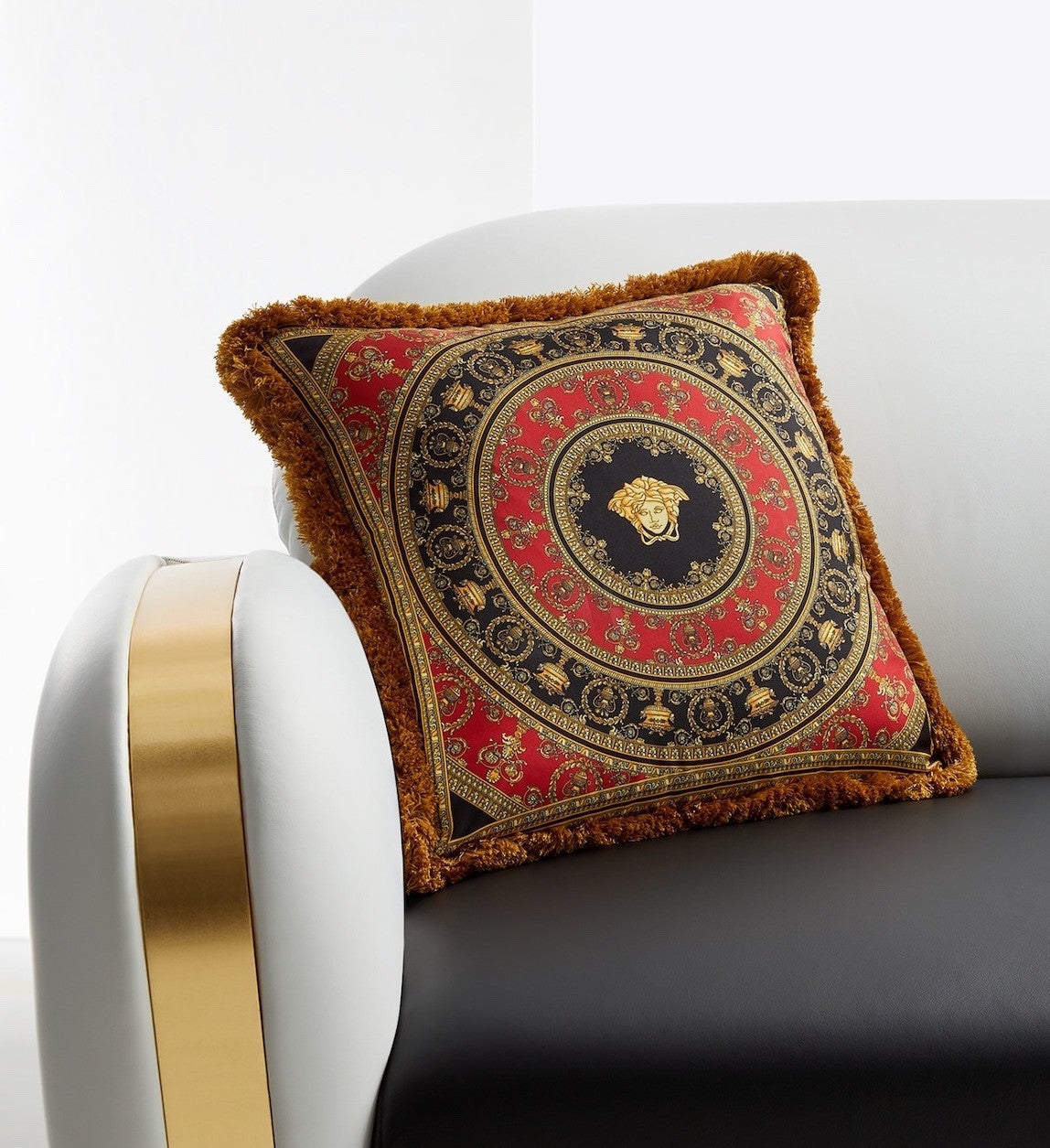 Versace Cushion Pillow I ♡ Baroque Black Red Gold Silk 45cm 17.7"
