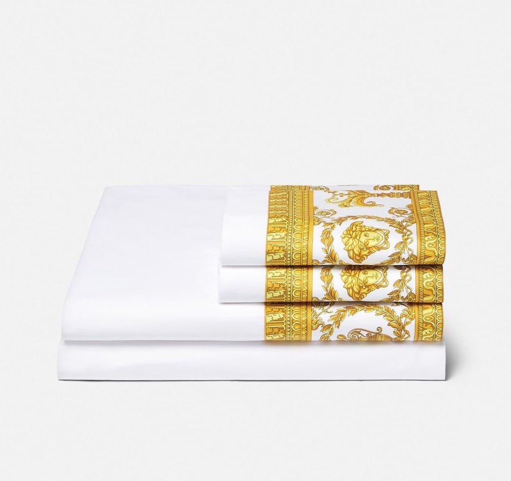 Versace I ♡ Baroque Bedsheet Set Queen Size White Gold Medusa