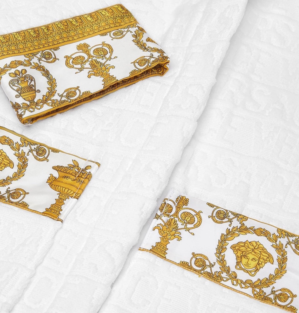 Versace I ♡ Baroque Kids Bathrobe White Gold Medusa Unisex Size L