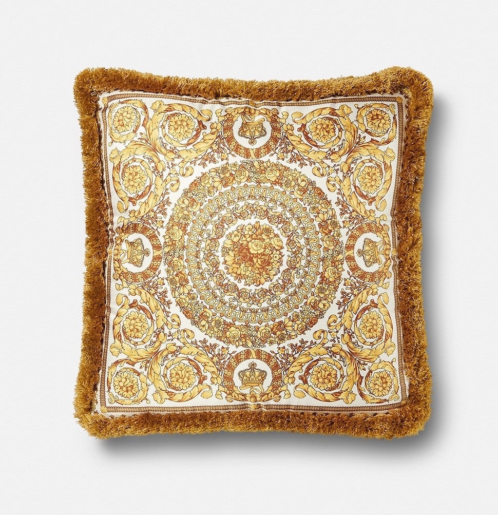 Versace Cushion Pillow Barocco White Black Gold Silk 45cm 17.7"