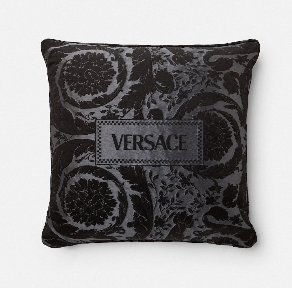 Versace Cushion Pillow Barocco Black Gray Silk Jacquard 45cm 17.7"