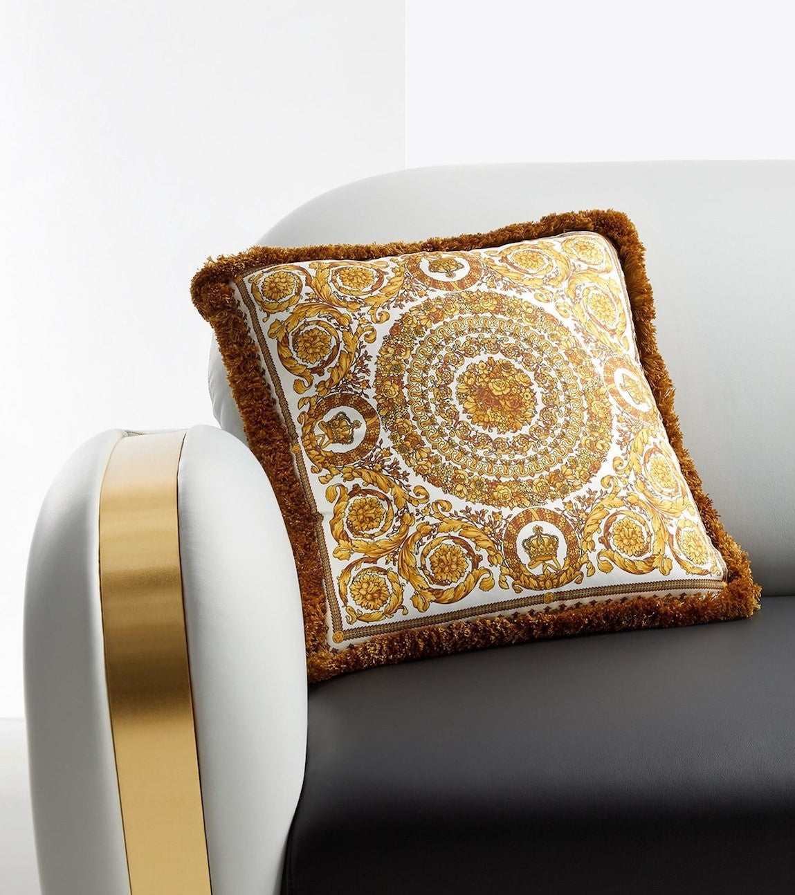 Versace Cushion Pillow Barocco White Black Gold Silk 45cm 17.7"