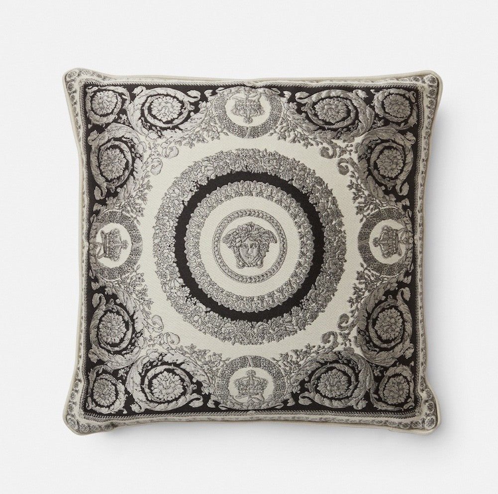 Versace Cushion Pillow Crete de Fleur Medusa Gray Black Silk Jacquard 45cm 17.7"