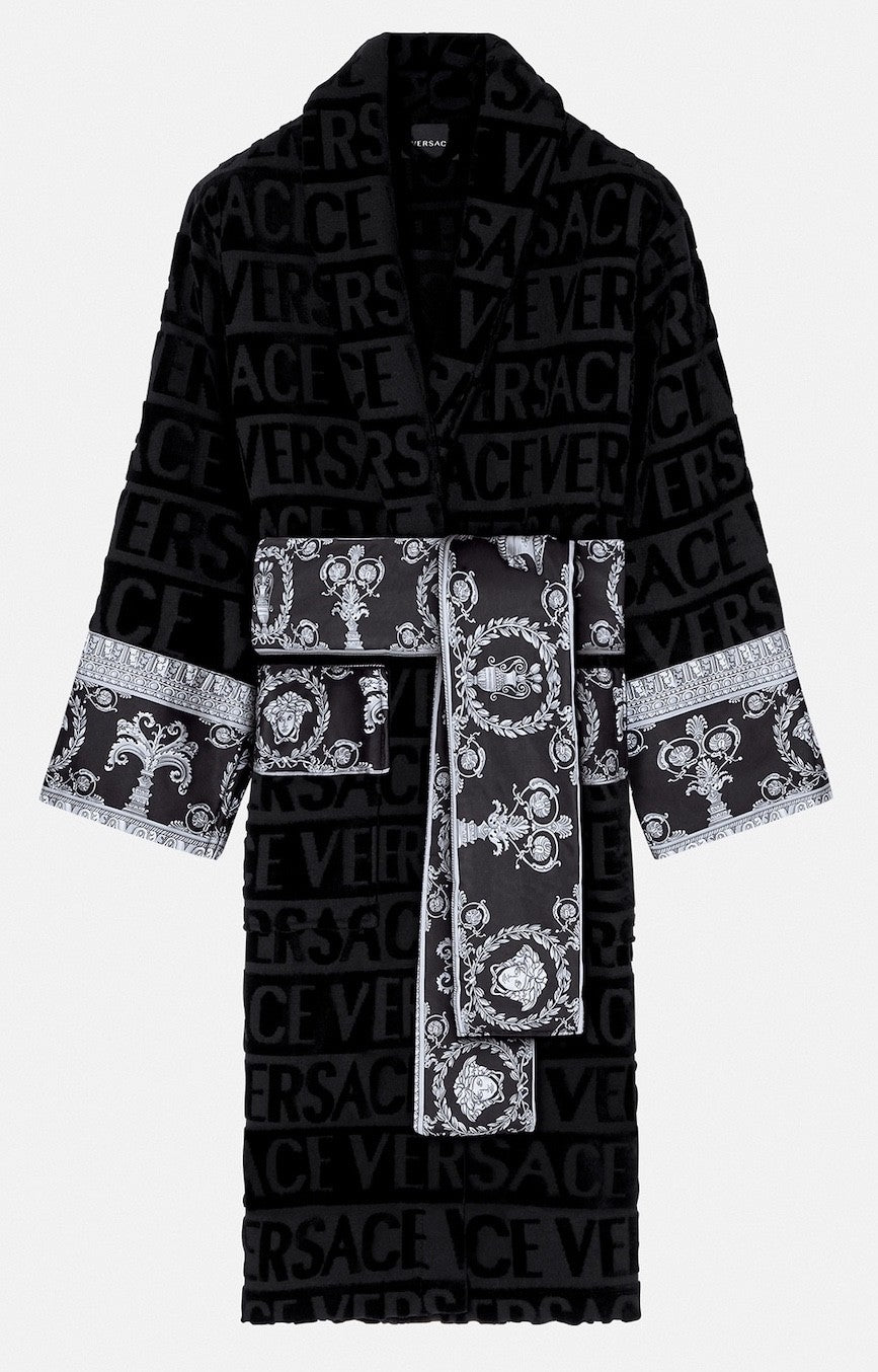Versace I Heart Baroque Bathrobe Black and Silver Unisex Size L