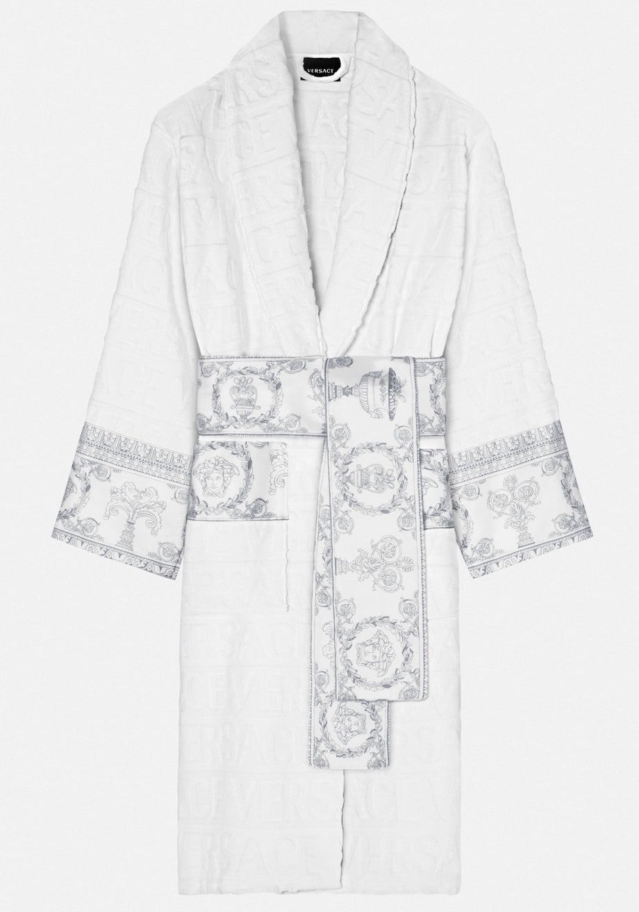 Versace I Heart Baroque Bathrobe White and Silver Unisex Size L