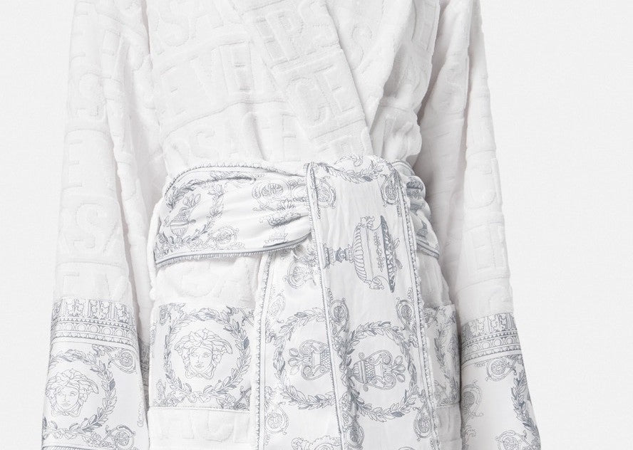 Versace I Heart Baroque Bathrobe White and Silver Unisex Size L
