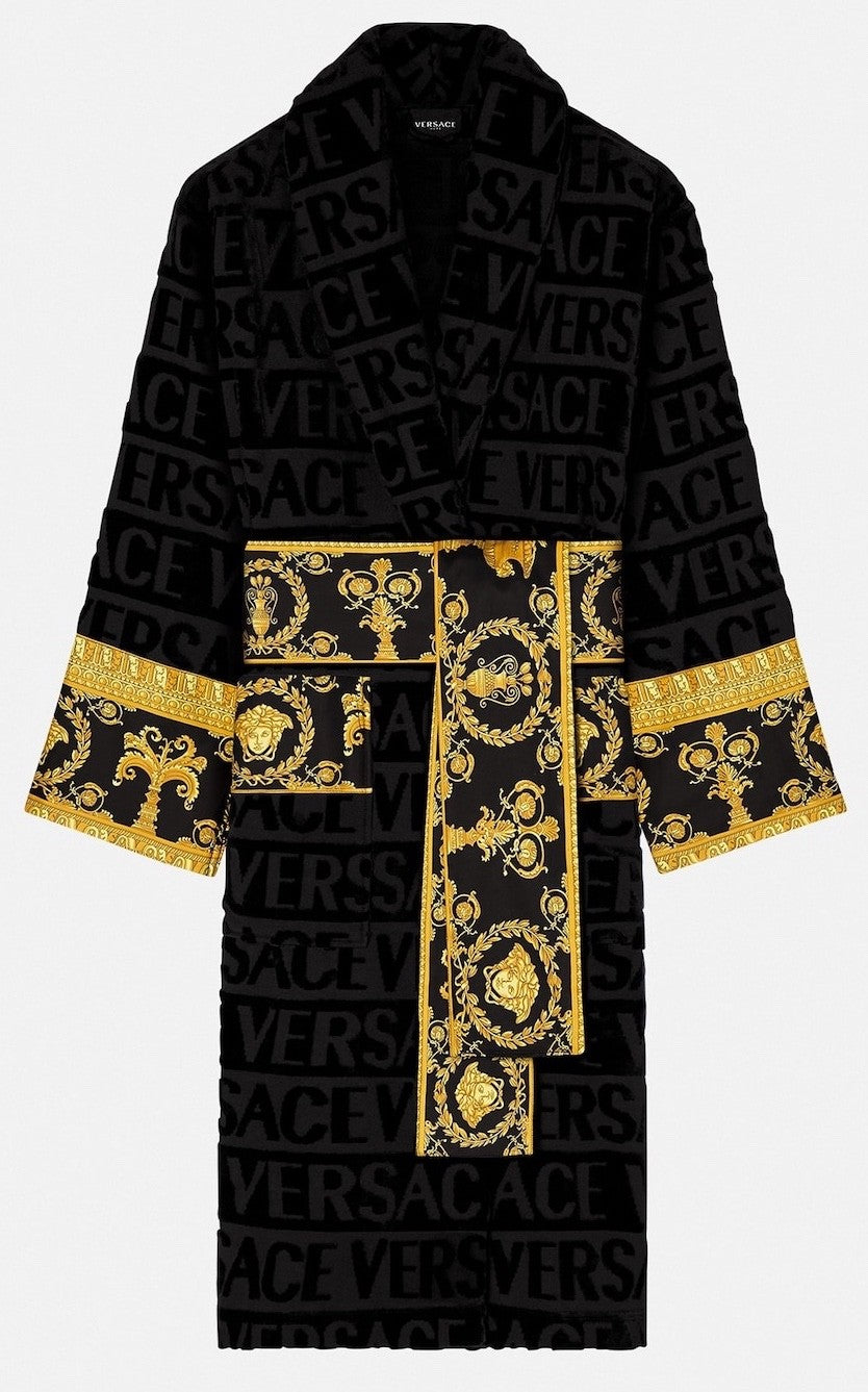 Versace I Heart Baroque Bathrobe Black and Gold Unisex Size L