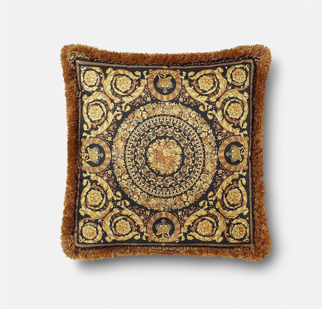 Versace Cushion Pillow Barocco White Black Gold Silk 45cm 17.7"