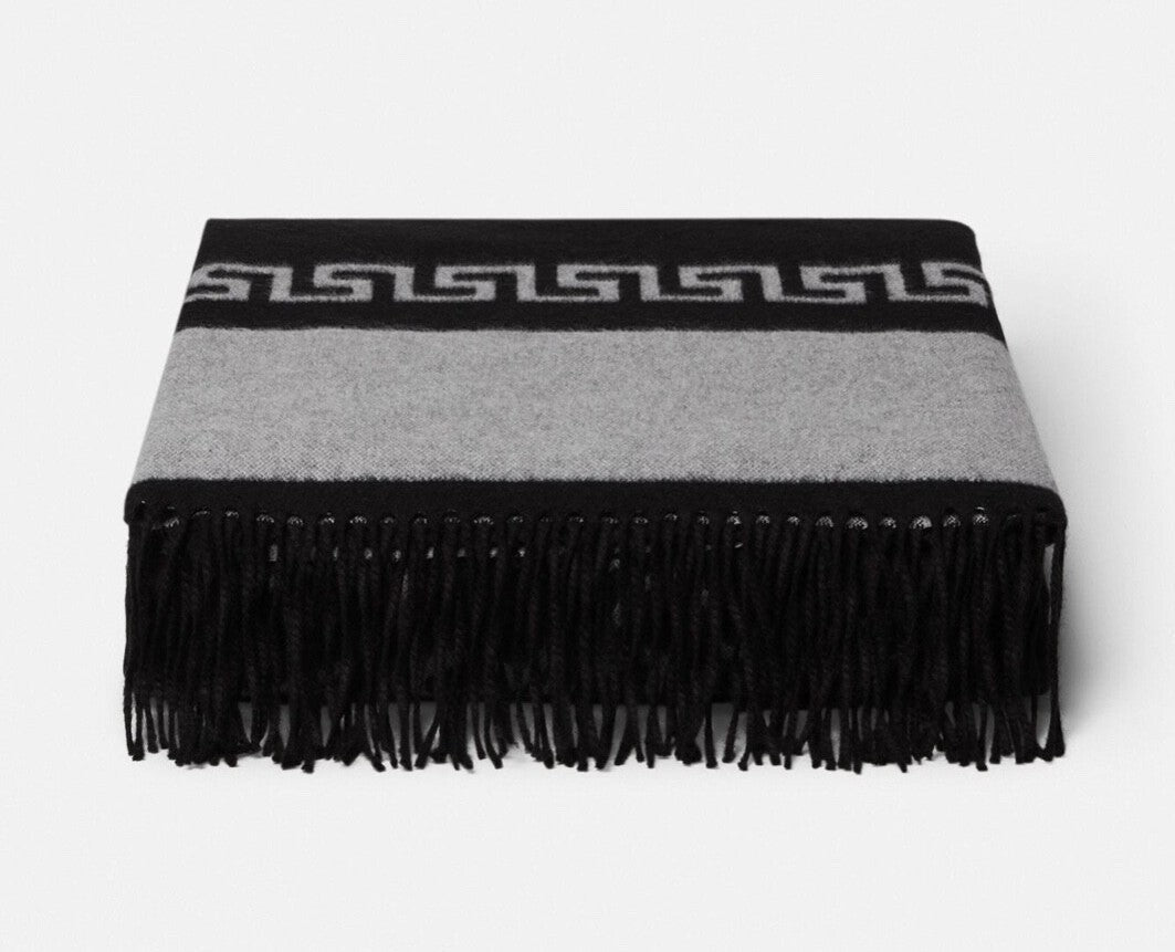 Versace Throw Blanket Plaid Greek Key and Medusa Cashmere and Silk Retail $2375
