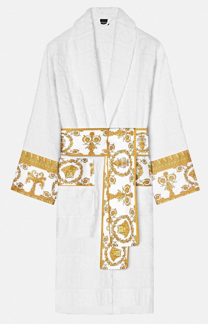 Versace I Heart Baroque Bathrobe White and Gold Unisex Size L