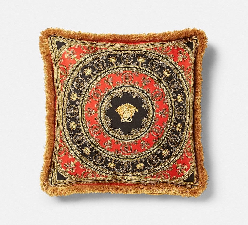 Versace Cushion Pillow I ♡ Baroque Black Red Gold Silk 45cm 17.7"