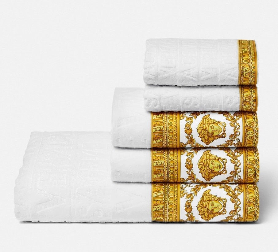 Versace I Heart Baroque Towel Set White and Gold Medusa 5 Piece Set