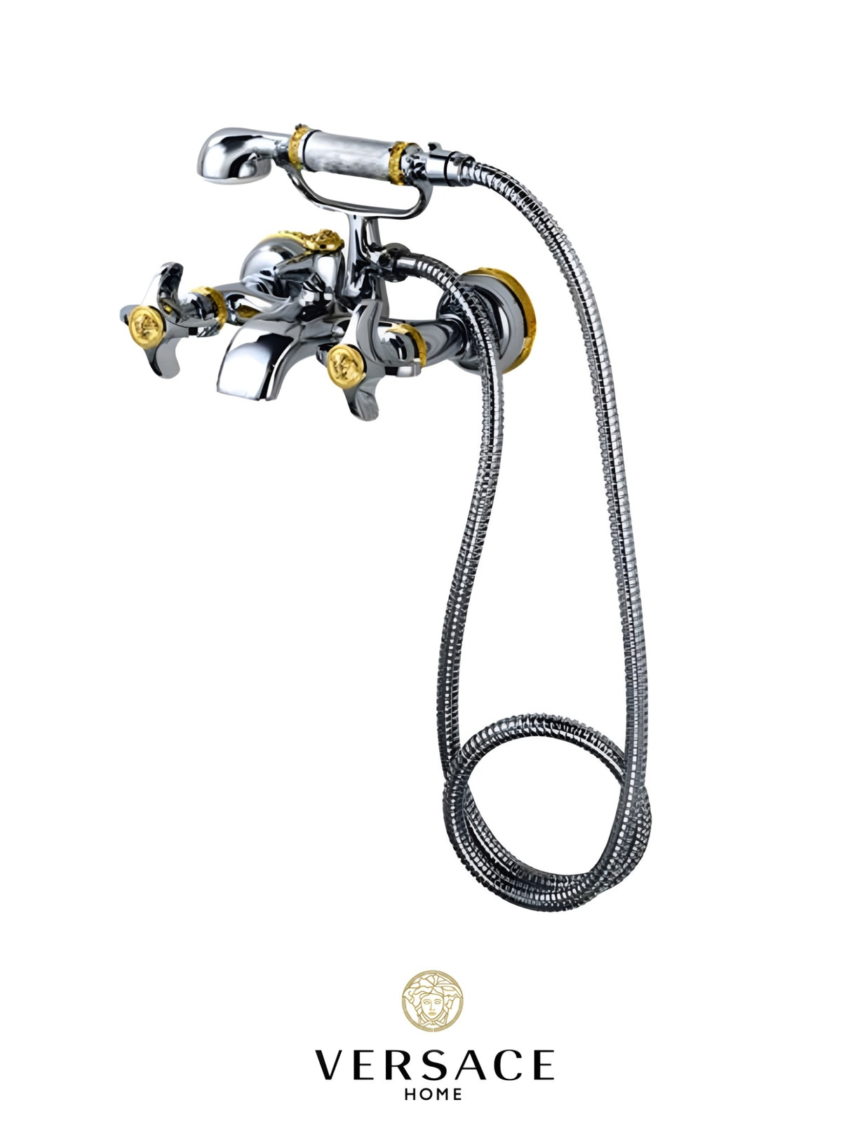 Versace Classic External Bathtub Set Chrome Gold Finish Signature Medusa Details