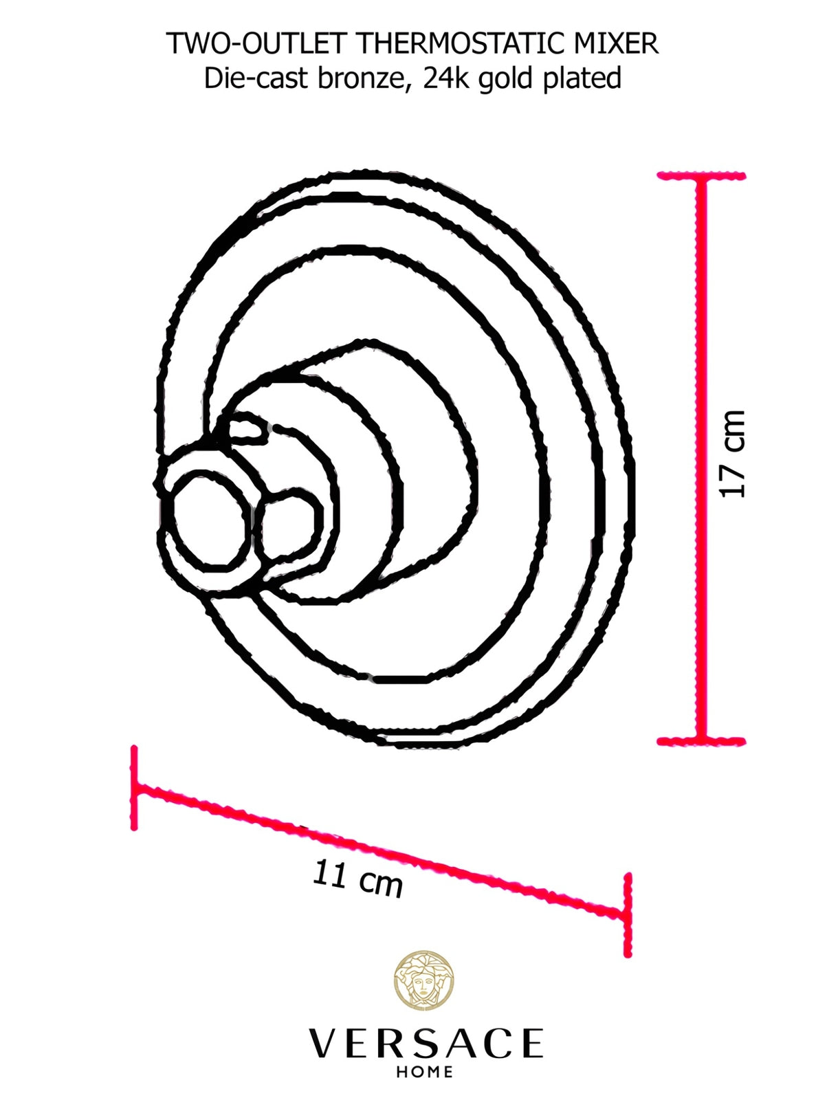 Versace Classic Shower Thermostatic Mixer Gold Finish Signature Medusa Details