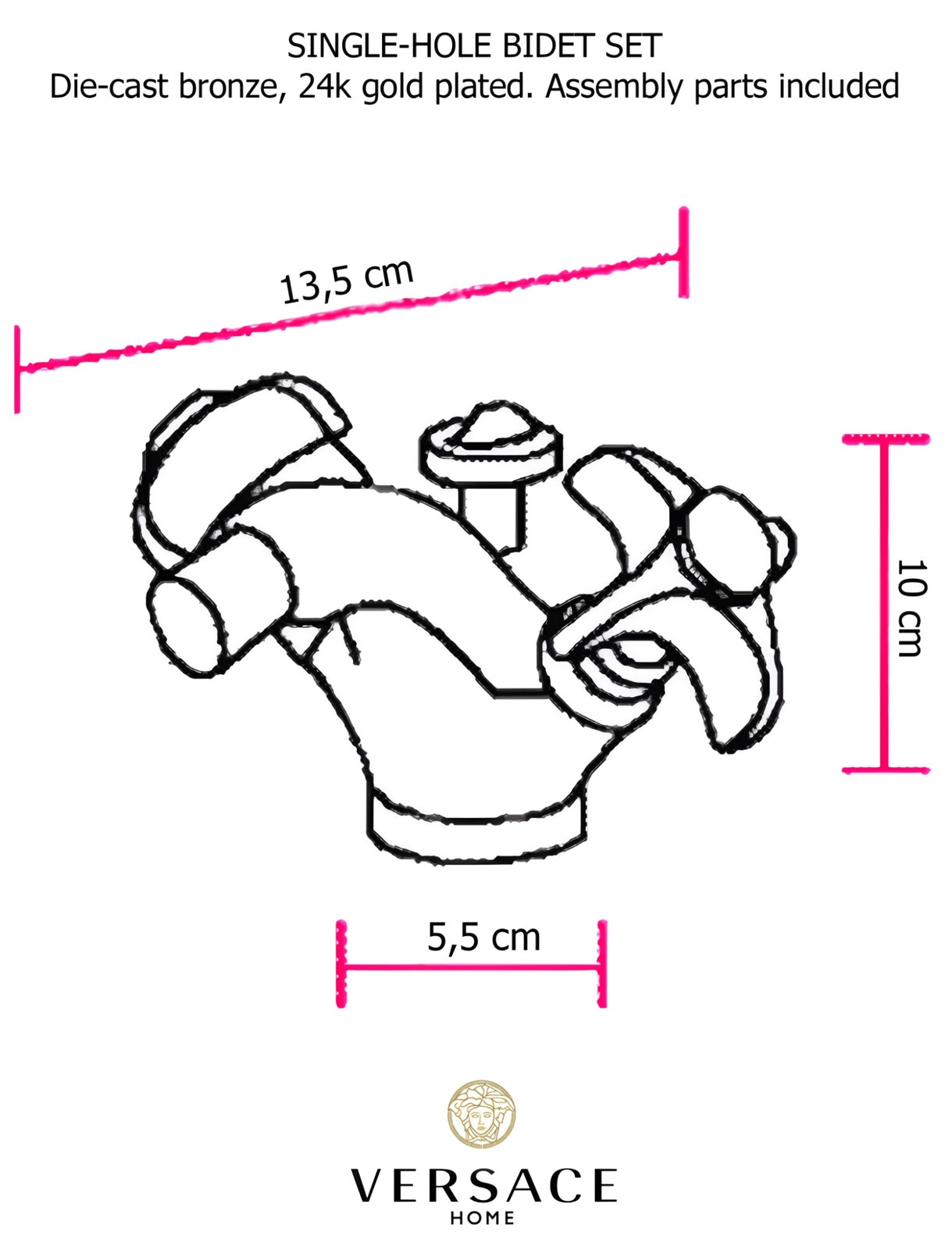 Versace Classic Single Hole Washbasin or Bidet Faucet in Gold Signature Medusa