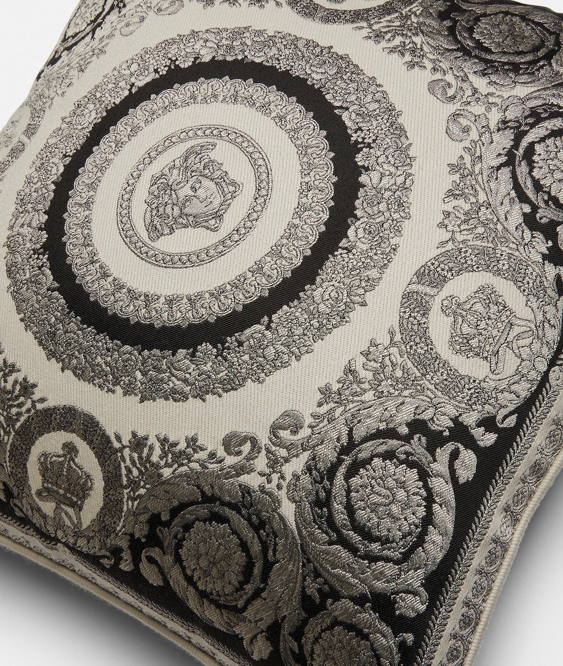 Versace Cushion Pillow Crete de Fleur Medusa Gray Black Silk Jacquard 45cm 17.7"