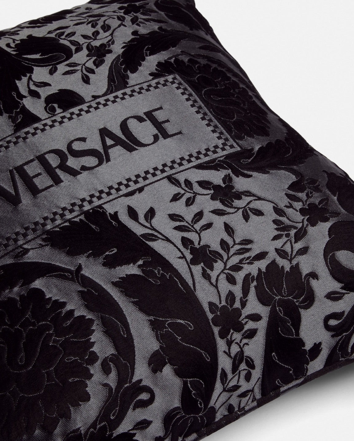 Versace Cushion Pillow Barocco Black Gray Silk Jacquard 45cm 17.7"
