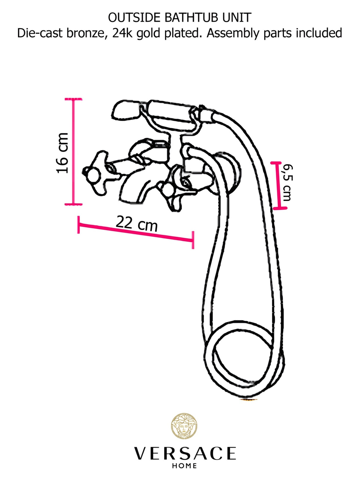 Versace Classic External Bathtub Set in Gold Finish Signature Medusa Details
