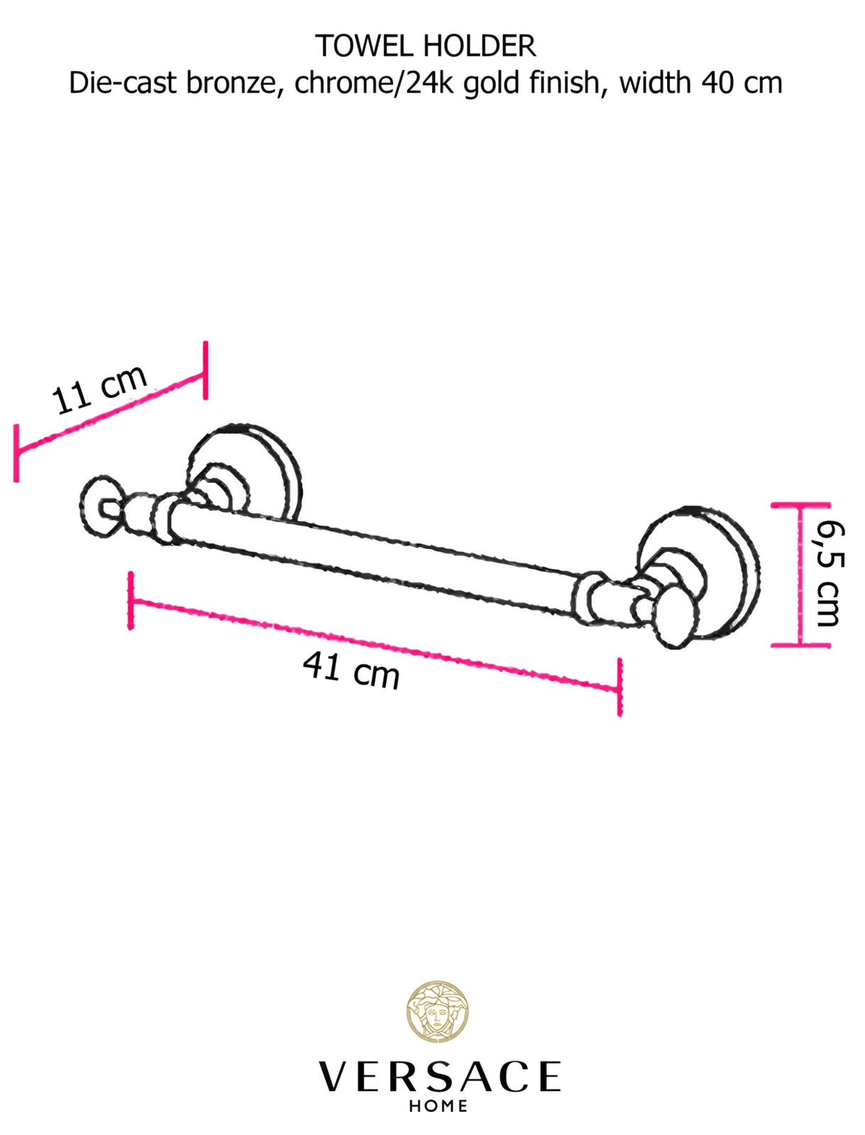 Versace Classic Towel Bar Rail 40cm 15.75 in. Chrome Gold Signature Medusa
