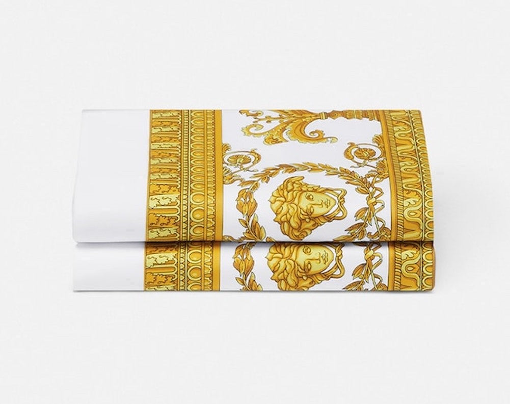 Versace I ♡ Baroque King Size Pillowcase Set White Gold Medusa Retail $250