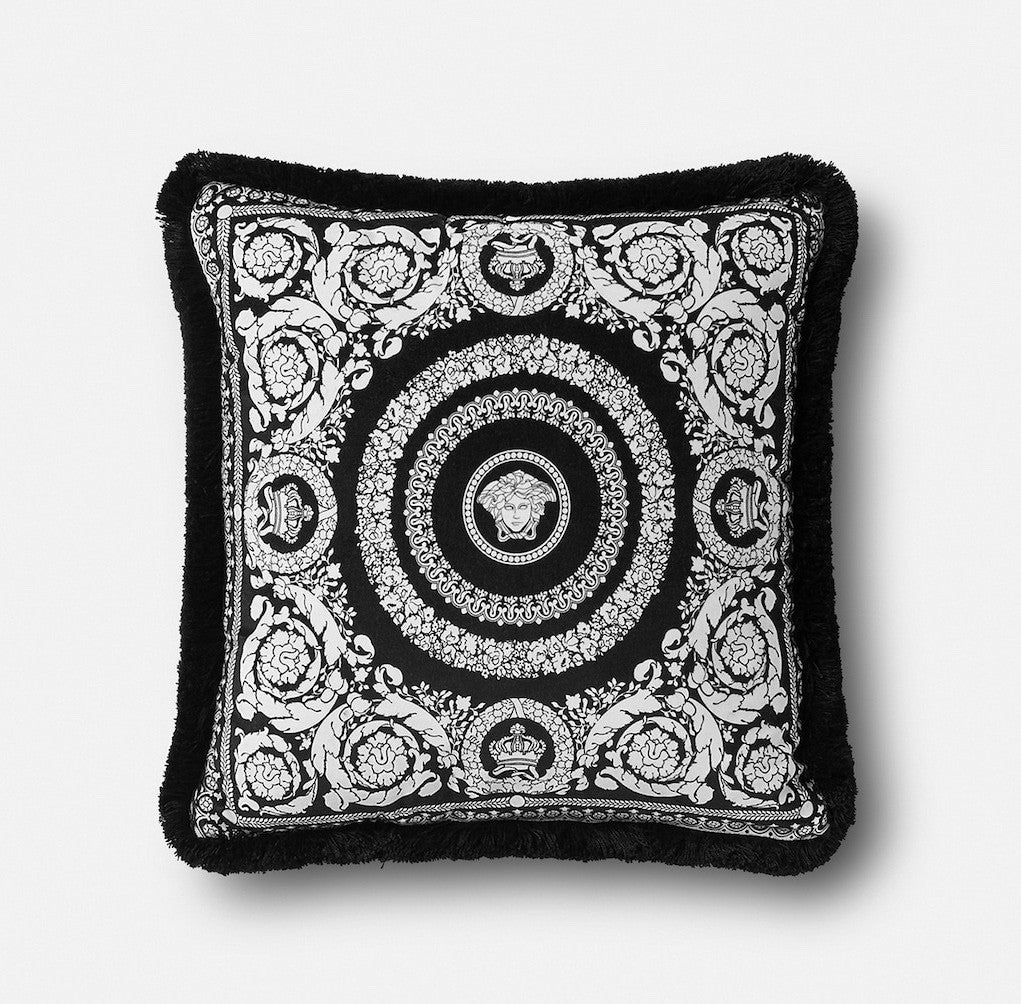 Versace Cushion Pillow Crete de Fleur Medusa in Black Gray Velvet 45cm 17.7"