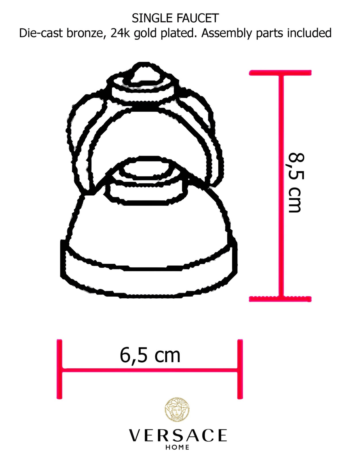 Versace Classic Single Faucet Knob in Gold Finish Signature Medusa Details