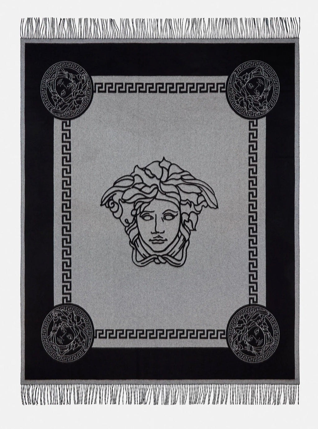 Versace Throw Blanket Plaid Greek Key and Medusa Cashmere and Silk Retail $2375