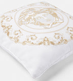 Versace Cushion Pillow in White Cotton Canvas Gold Medusa Embroidery 45cm 17.7"