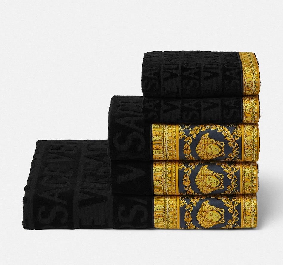 Versace I Heart Baroque Towel Set Black and Gold Medusa 5 Piece Set