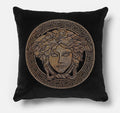 Versace Cushion Pillow in Black Cotton Crystal and Studded Medusa 45cm 17.7"