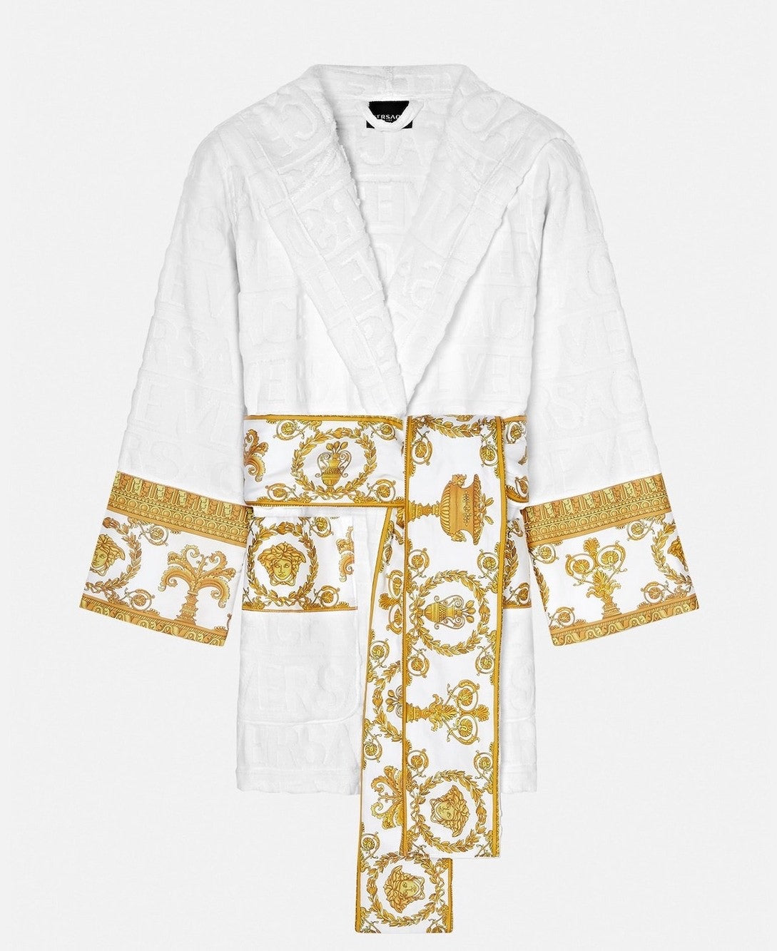 Versace I ♡ Baroque Short Hooded Bathrobe White Gold Medusa Size L