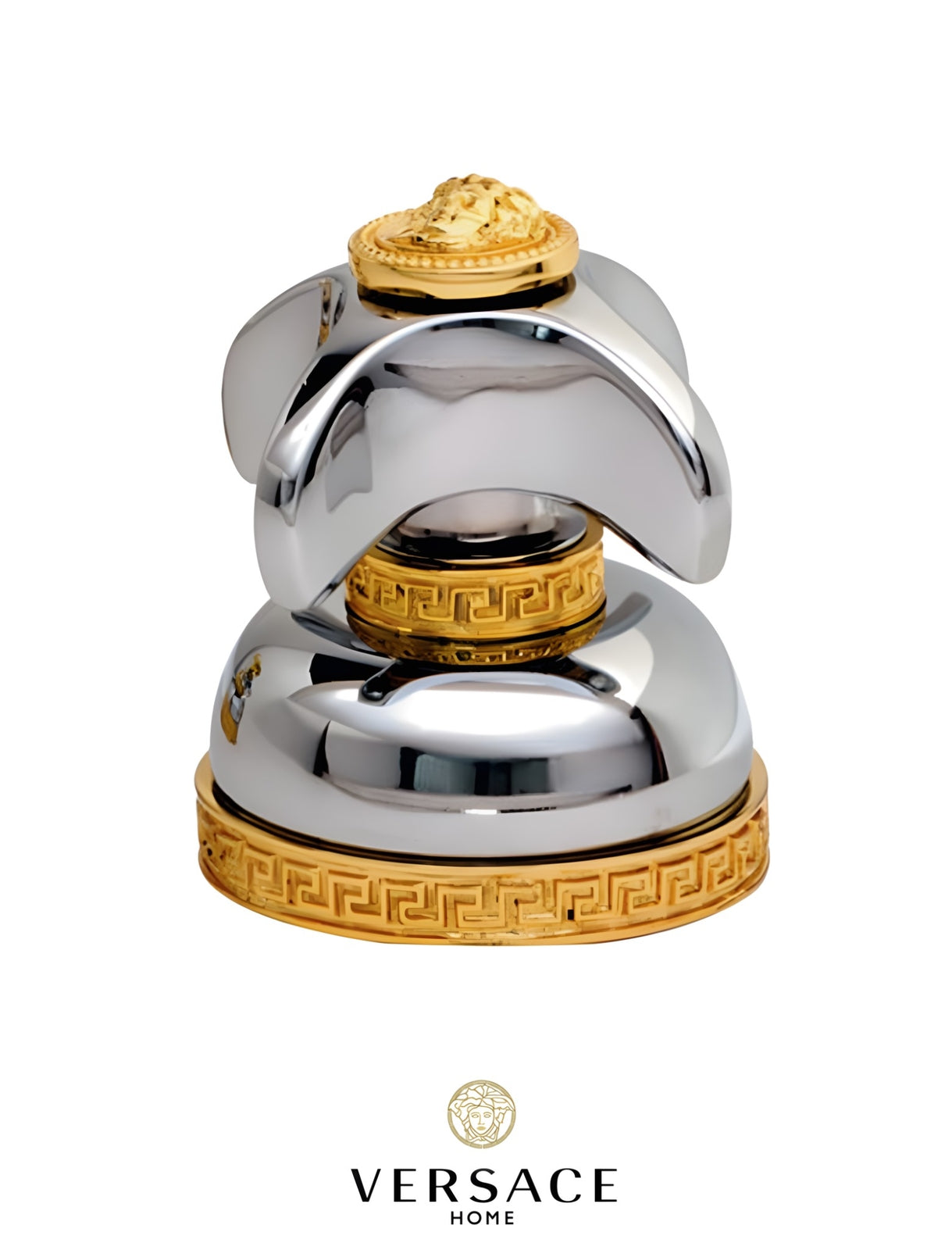 Versace Classic Single Faucet Knob in Chrome Gold Finish Signature Medusa Detail