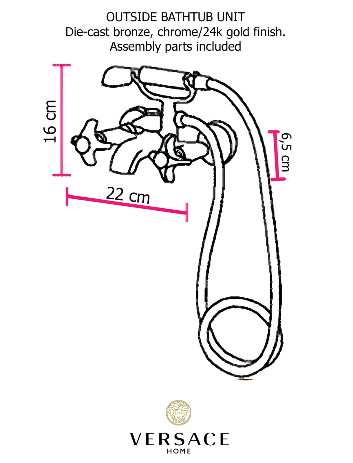 Versace Classic External Bathtub Set Chrome Gold Finish Signature Medusa Details