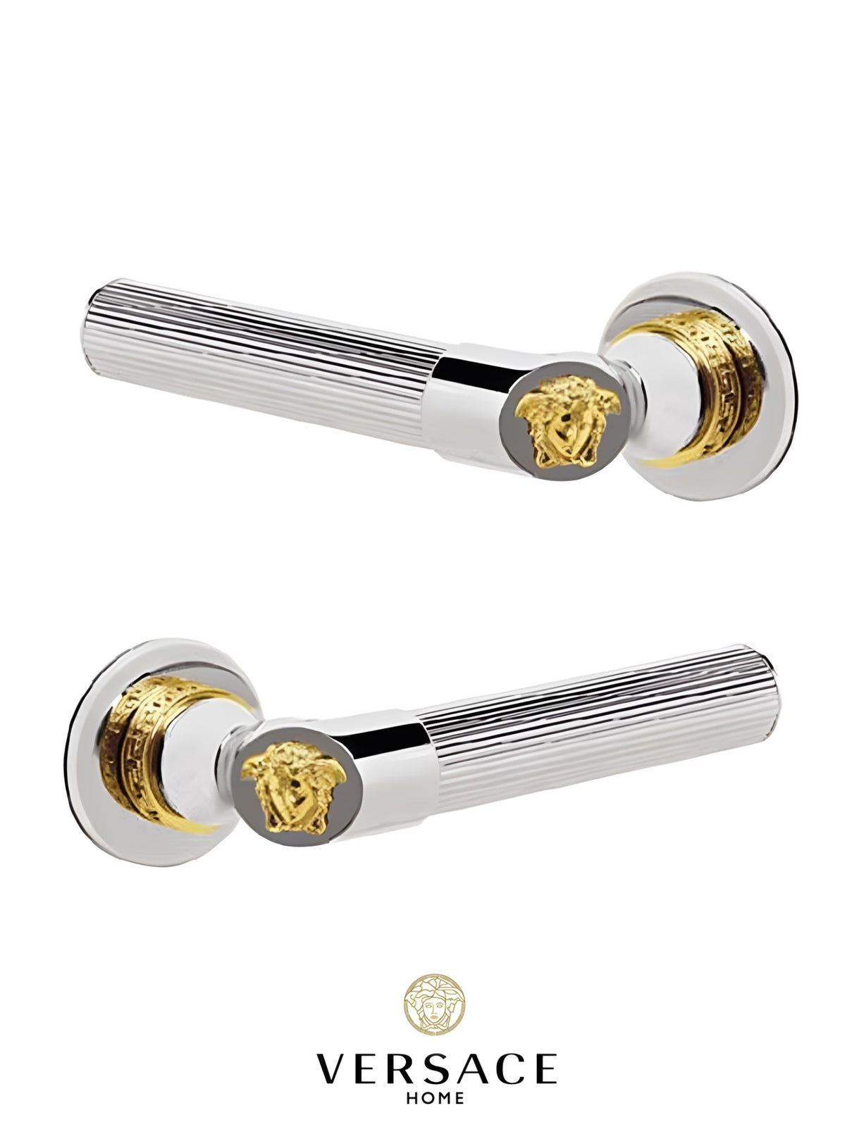 Versace Classic Door Handles in Chrome Gold Finish Signature Medusa Details