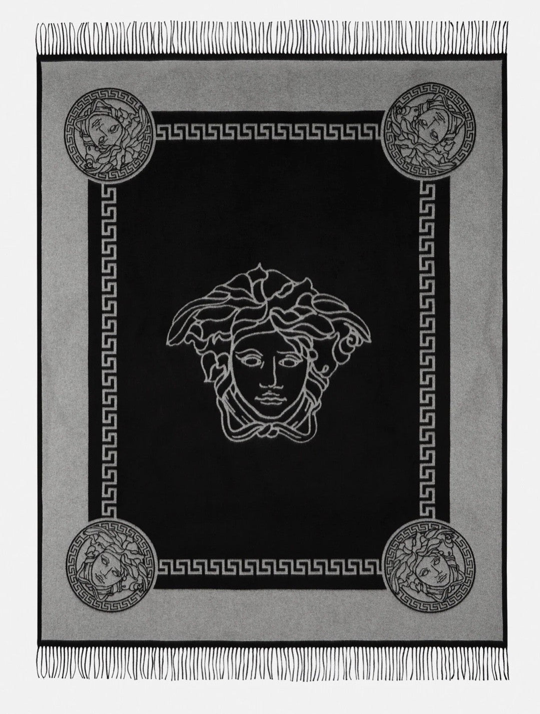 Versace Throw Blanket Plaid Greek Key and Medusa Cashmere and Silk Retail $2375