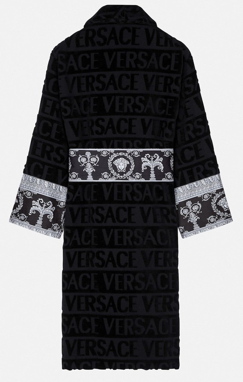 Versace I Heart Baroque Bathrobe Black and Silver Unisex Size L