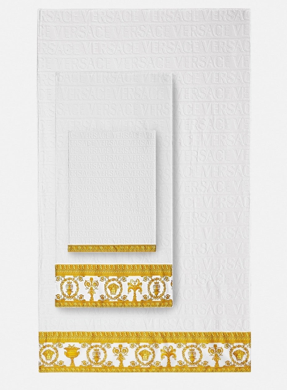 Versace I Heart Baroque Towel Set White and Gold Medusa 5 Piece Set